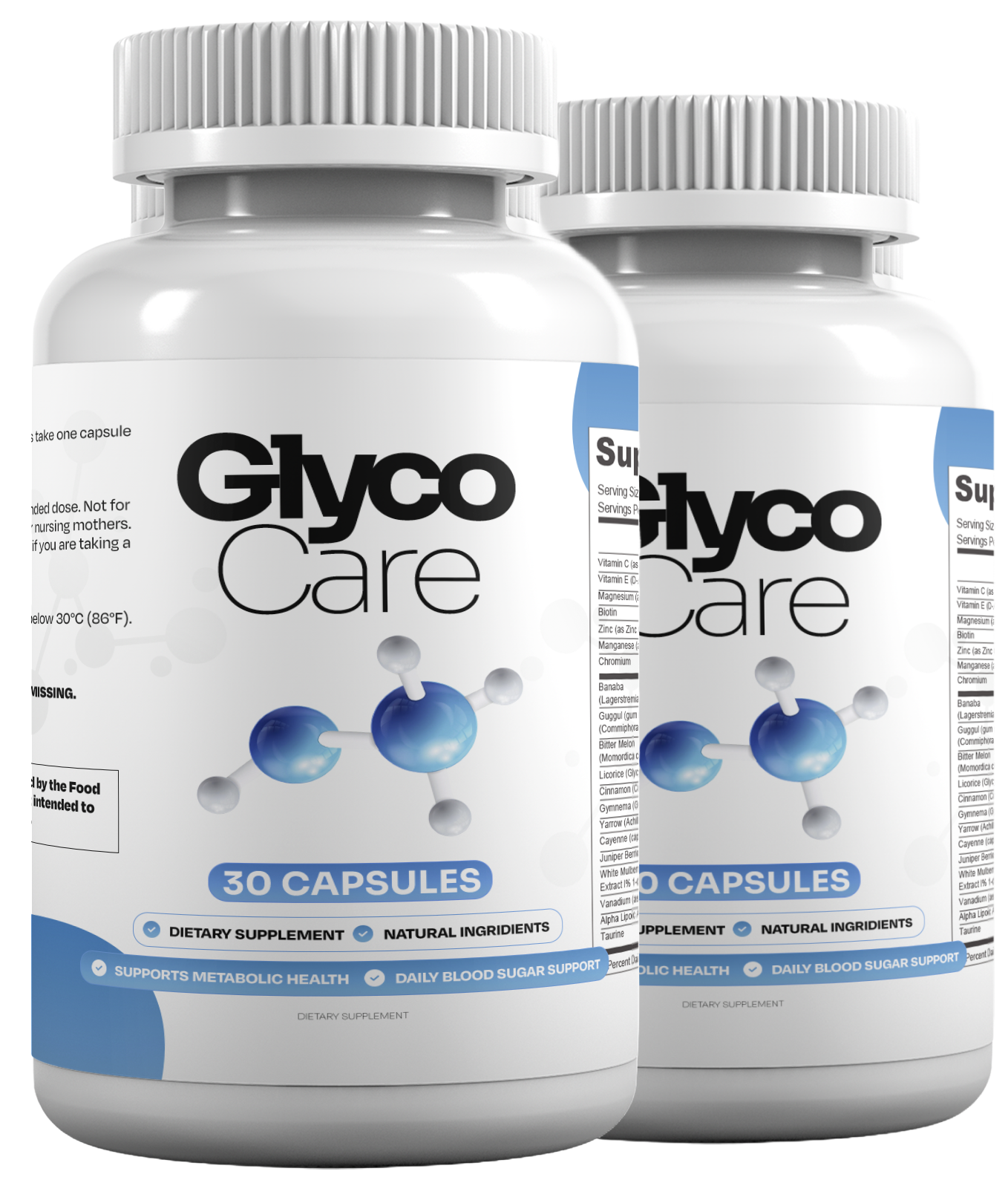 Two GlycoCare supplement bottles