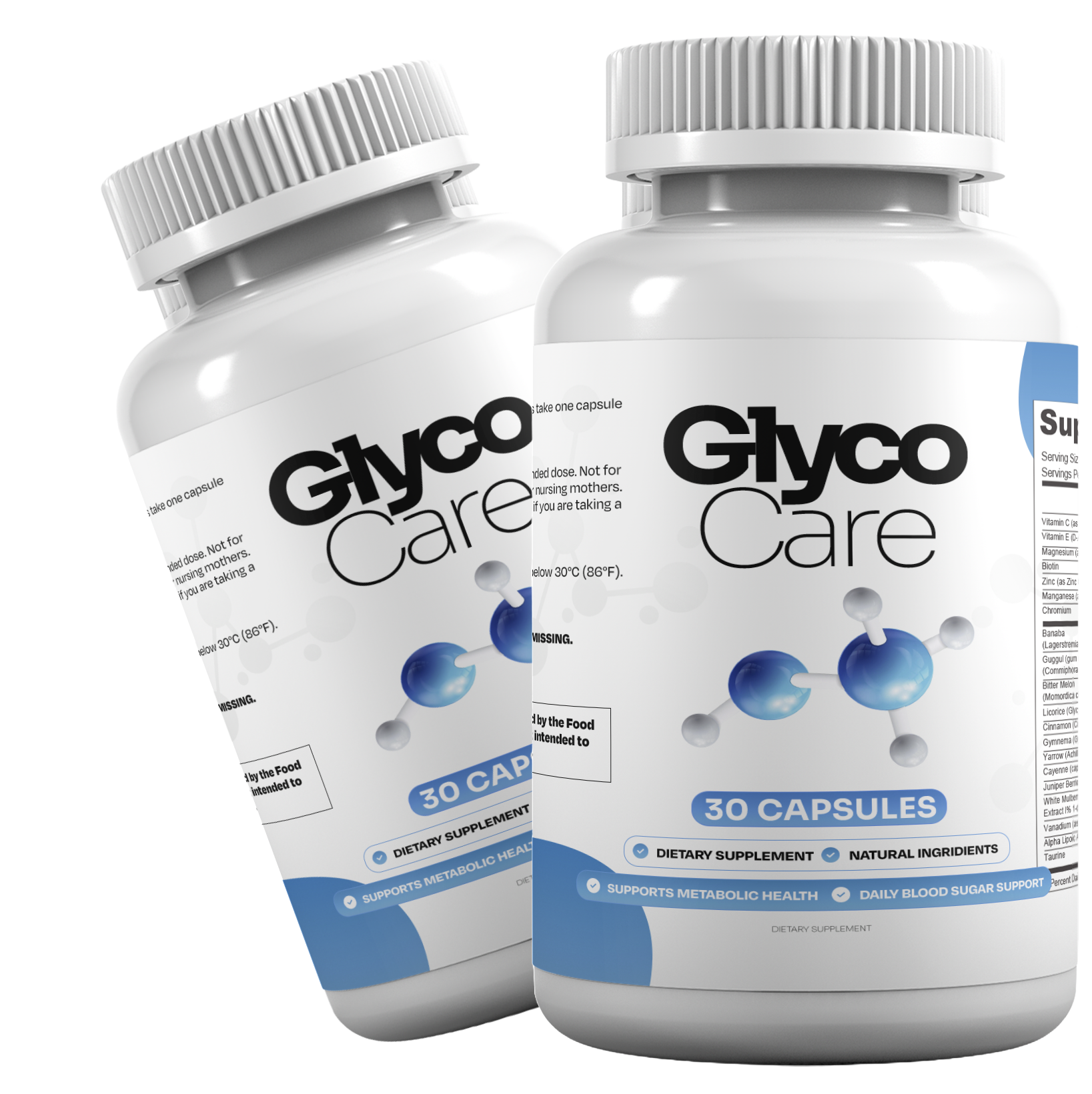 Two bottles of GlycoCare dietary supplement