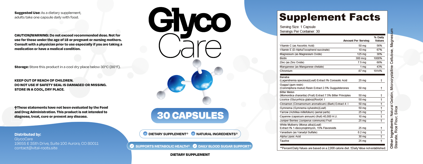 GlycoCare supplement facts and complete product label